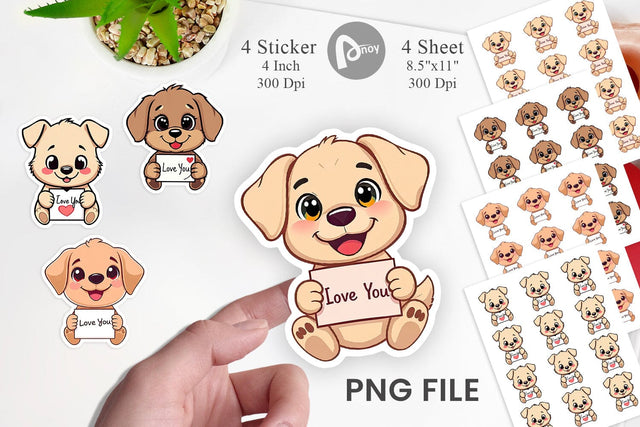 Valentine Dog Cartoon Sticker Sublimation artnoy 
