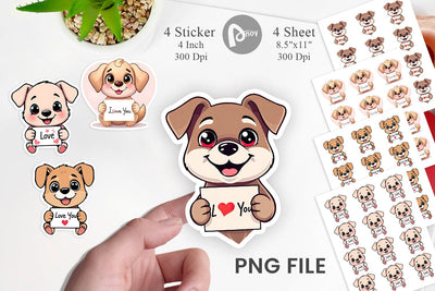 Valentine Dog Cartoon Sticker Sublimation artnoy 