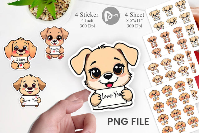 Valentine Dog Cartoon Sticker Sublimation artnoy 