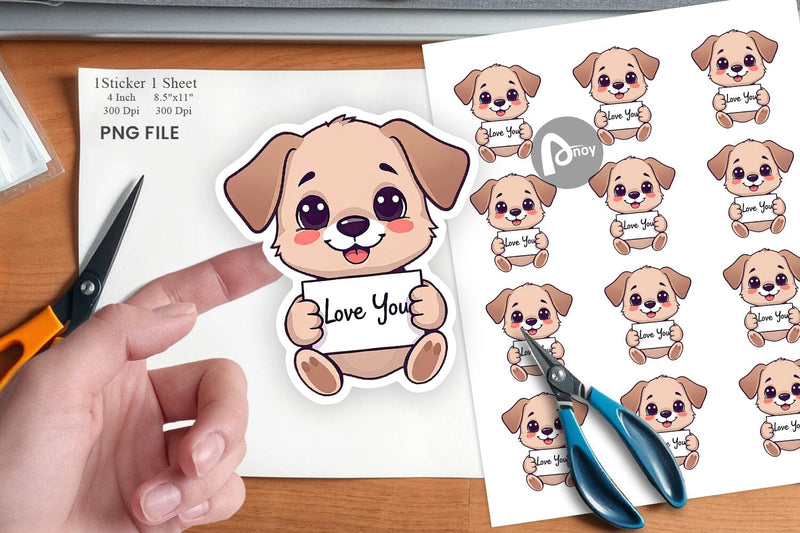 Valentine Dog Cartoon Sticker Sublimation artnoy 