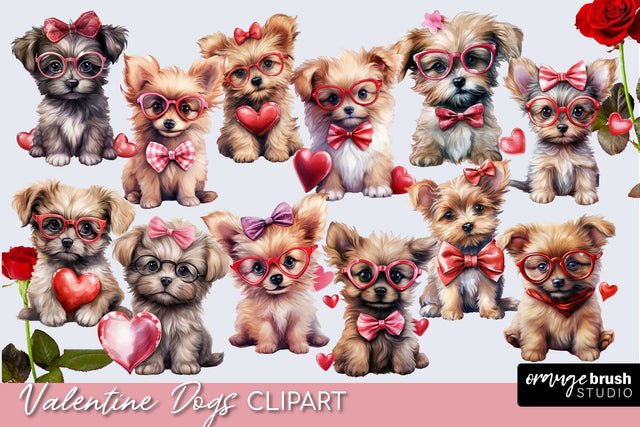 Valentine Dog Clipart Bundle, Cute Puppy Sublimation Designs Sublimation OrangeBrushStudio 