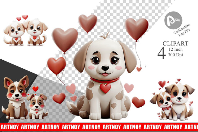 Valentine Dog Clipart Sublimation artnoy 