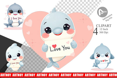 Valentine Dolphin Cartoon Clipart Sublimation artnoy 