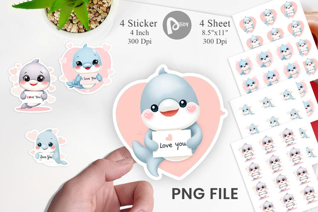 Valentine Dolphin Cartoon Sticker Sublimation artnoy 