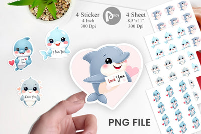 Valentine Dolphin Cartoon Sticker Sublimation artnoy 