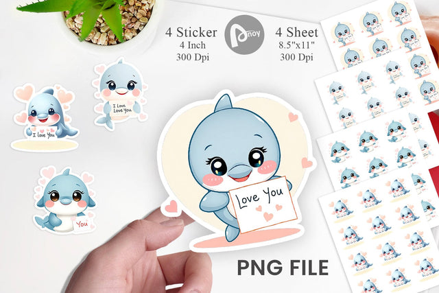 Valentine Dolphin Cartoon Sticker Sublimation artnoy 