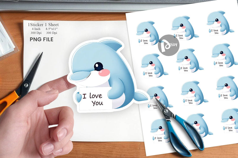 Valentine Dolphin Cartoon Sticker Sublimation artnoy 