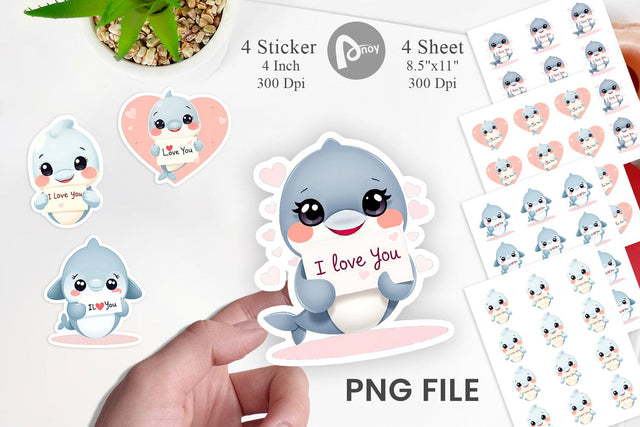 Valentine Dolphin Cartoon Sticker Sublimation artnoy 