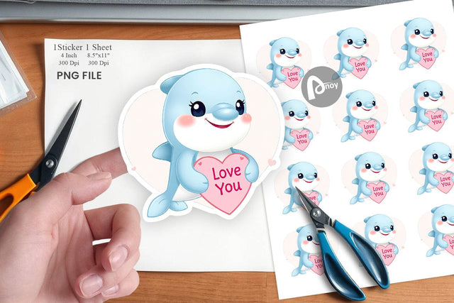 Valentine Dolphin Cartoon Sticker Sublimation artnoy 