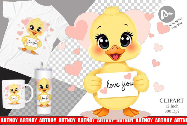 Valentine Duck Cartoon Clipart Sublimation artnoy 