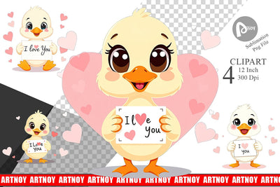 Valentine Duck Cartoon Clipart Sublimation artnoy 