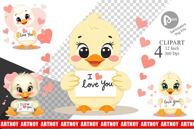 Valentine Duck Cartoon Clipart Sublimation artnoy 