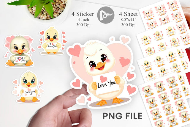 Valentine Duck Cartoon Sticker Sublimation artnoy 