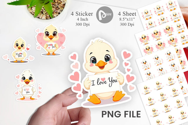Valentine Duck Cartoon Sticker Sublimation artnoy 
