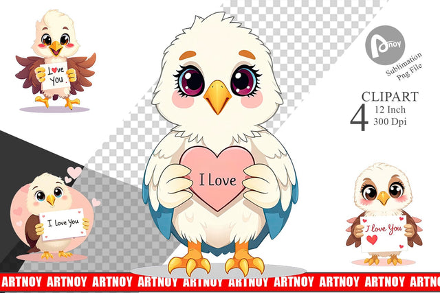 Valentine Eagle Cartoon Clipart Sublimation artnoy 