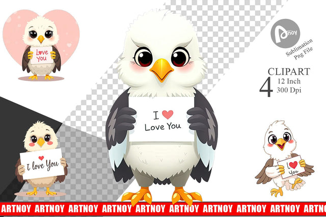Valentine Eagle Cartoon Clipart Sublimation artnoy 