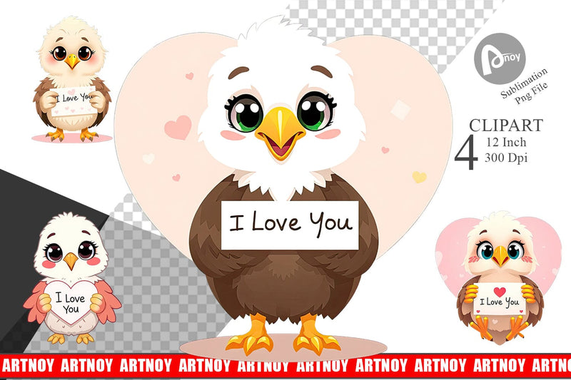 Valentine Eagle Cartoon Clipart Sublimation artnoy 