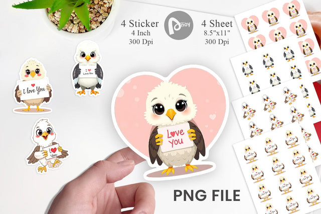 Valentine Eagle Cartoon Sticker Sublimation artnoy 