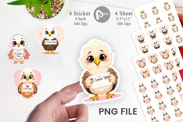 Valentine Eagle Cartoon Sticker Sublimation artnoy 