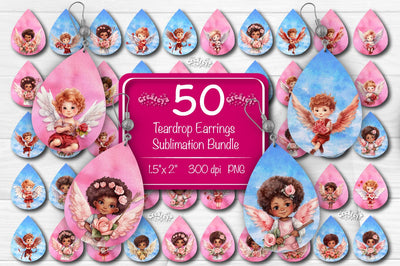 Valentine earring teardrop Bundle sublimation design Angel Watercolor png Sublimation Createya Design 