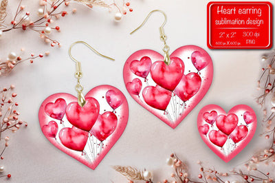 Valentine earrings Sublimation heart earrings Balloons earrings sublimation Heart shape Watercolor clipart Sublimation Createya Design 