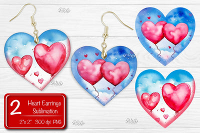 Valentine earrings Sublimation heart earrings Balloons earrings sublimation Heart shape Watercolor clipart Sublimation Createya Design 