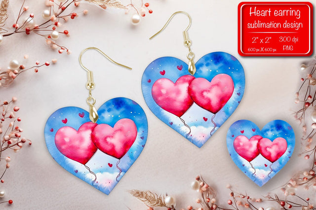 Valentine earrings Sublimation heart earrings Balloons earrings sublimation Heart shape Watercolor clipart Sublimation Createya Design 