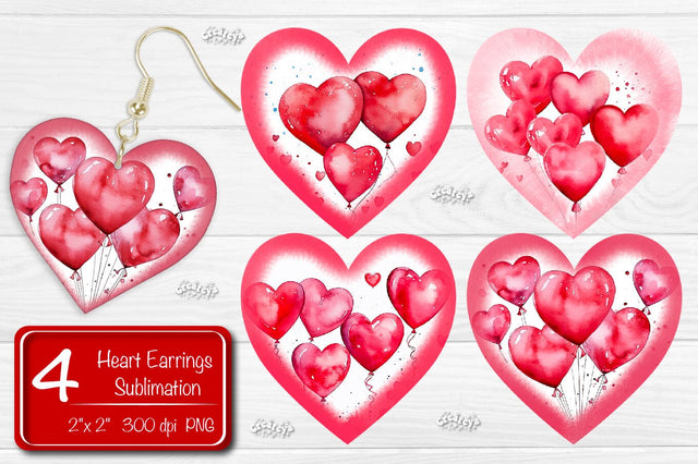Valentine earrings Sublimation heart earrings Balloons earrings sublimation Heart shape Watercolor clipart Sublimation Createya Design 
