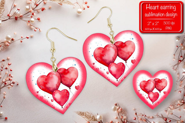 Valentine earrings Sublimation heart earrings Balloons earrings sublimation Heart shape Watercolor clipart Sublimation Createya Design 