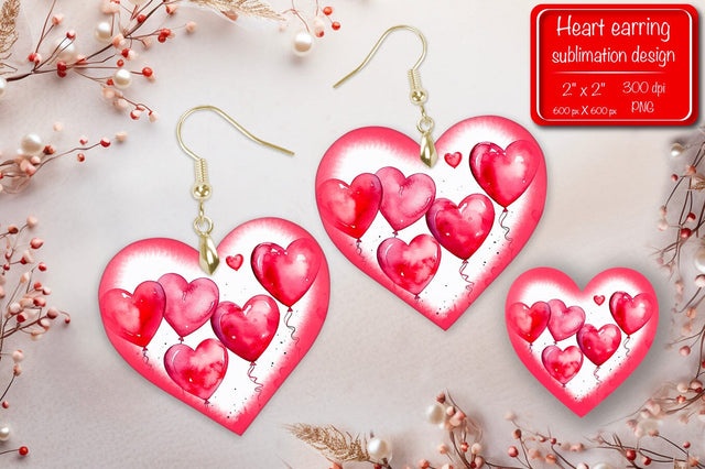 Valentine earrings Sublimation heart earrings Balloons earrings sublimation Heart shape Watercolor clipart Sublimation Createya Design 