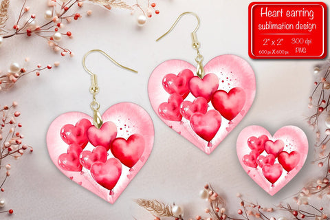 Valentine earrings Sublimation heart earrings Balloons earrings sublimation Heart shape Watercolor clipart Sublimation Createya Design 