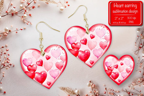 Valentine earrings Sublimation heart earrings Balloons earrings sublimation Heart shape Watercolor clipart Sublimation Createya Design 