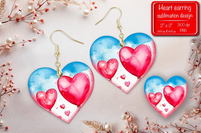 Valentine earrings Sublimation heart earrings Balloons earrings sublimation Heart shape Watercolor clipart Sublimation Createya Design 