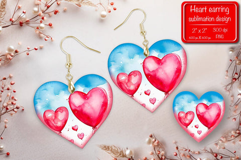 Valentine earrings Sublimation heart earrings Balloons earrings sublimation Heart shape Watercolor clipart Sublimation Createya Design 