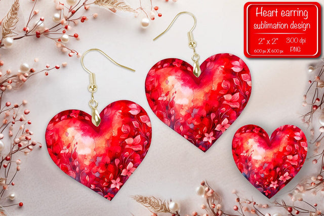 Valentine earrings Sublimation heart earrings Flower earrings sublimation Heart shape Watercolor clipart Sublimation Createya Design 