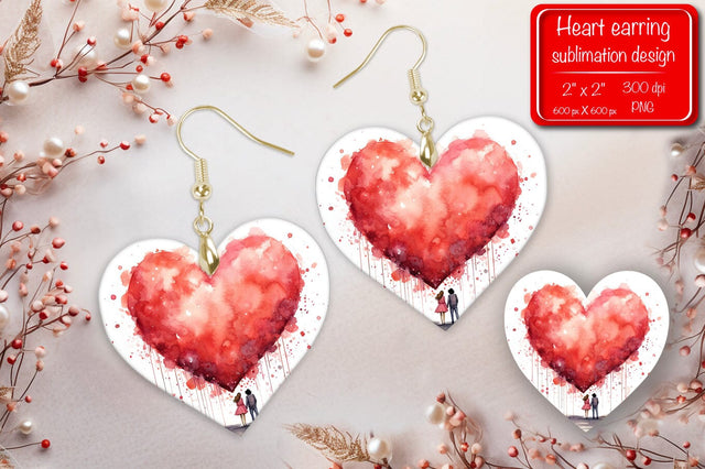 Valentine earrings Sublimation heart earrings Flower earrings sublimation Heart shape Watercolor clipart Sublimation Createya Design 