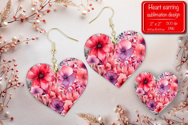 Valentine earrings Sublimation heart earrings Flower earrings sublimation Heart shape Watercolor clipart Sublimation Createya Design 
