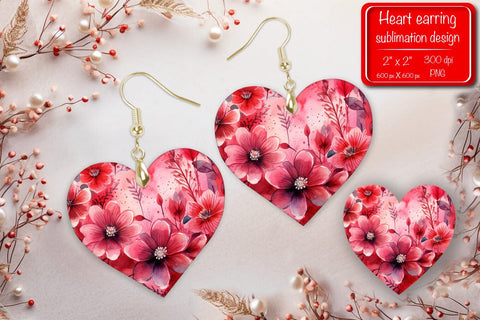 Valentine earrings Sublimation heart earrings Flower earrings sublimation Heart shape Watercolor clipart Sublimation Createya Design 