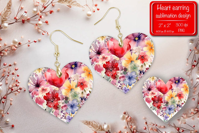 Valentine earrings Sublimation heart earrings Flower earrings sublimation Heart shape Watercolor clipart Sublimation Createya Design 