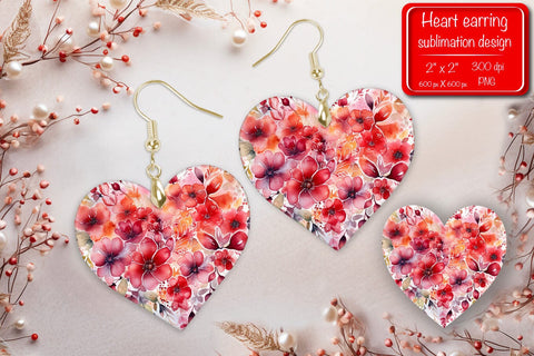 Valentine earrings Sublimation heart earrings Flower earrings sublimation Heart shape Watercolor clipart Sublimation Createya Design 