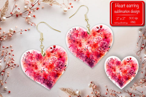 Valentine earrings Sublimation heart earrings Flower earrings sublimation Heart shape Watercolor clipart Sublimation Createya Design 