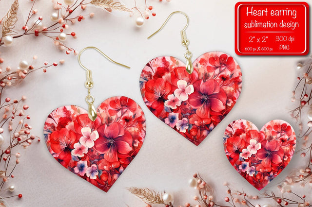 Valentine earrings Sublimation heart earrings Flower earrings sublimation Heart shape Watercolor clipart Sublimation Createya Design 