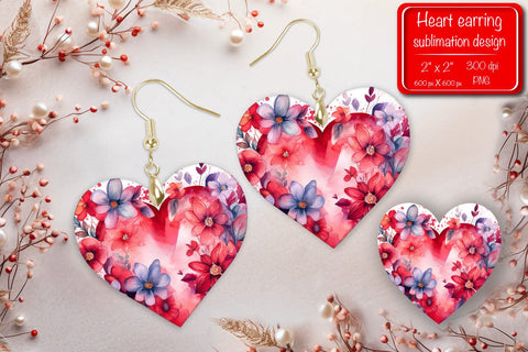 Valentine earrings Sublimation heart earrings Flower earrings sublimation Heart shape Watercolor clipart Sublimation Createya Design 
