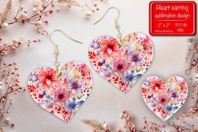 Valentine earrings Sublimation heart earrings Flower earrings sublimation Heart shape Watercolor clipart Sublimation Createya Design 