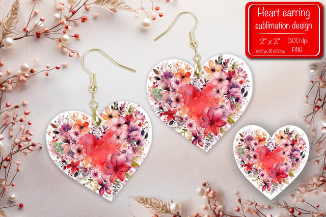 Valentine earrings Sublimation heart earrings Flower earrings sublimation Heart shape Watercolor clipart Sublimation Createya Design 