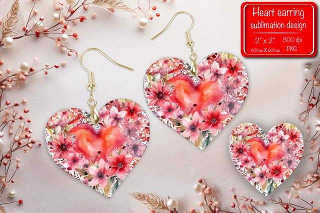 Valentine earrings Sublimation heart earrings Flower earrings sublimation Heart shape Watercolor clipart Sublimation Createya Design 