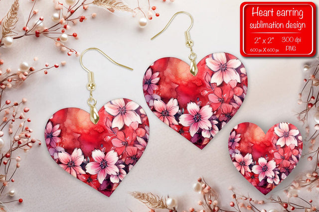 Valentine earrings Sublimation heart earrings Flower earrings sublimation Heart shape Watercolor clipart Sublimation Createya Design 