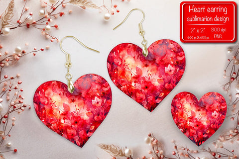 Valentine earrings Sublimation heart earrings Flower earrings sublimation Heart shape Watercolor clipart Sublimation Createya Design 