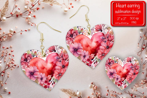 Valentine earrings Sublimation heart earrings Flower earrings sublimation Heart shape Watercolor clipart Sublimation Createya Design 