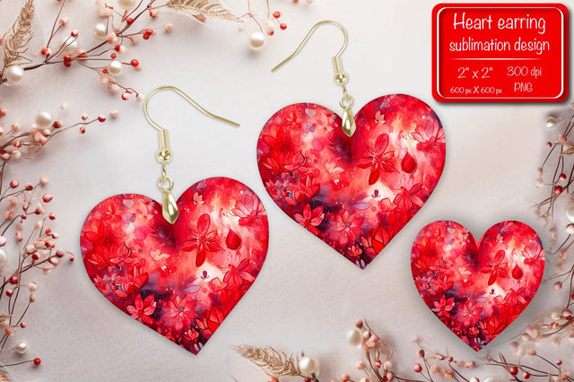 Valentine earrings Sublimation heart earrings Flower earrings sublimation Heart shape Watercolor clipart Sublimation Createya Design 